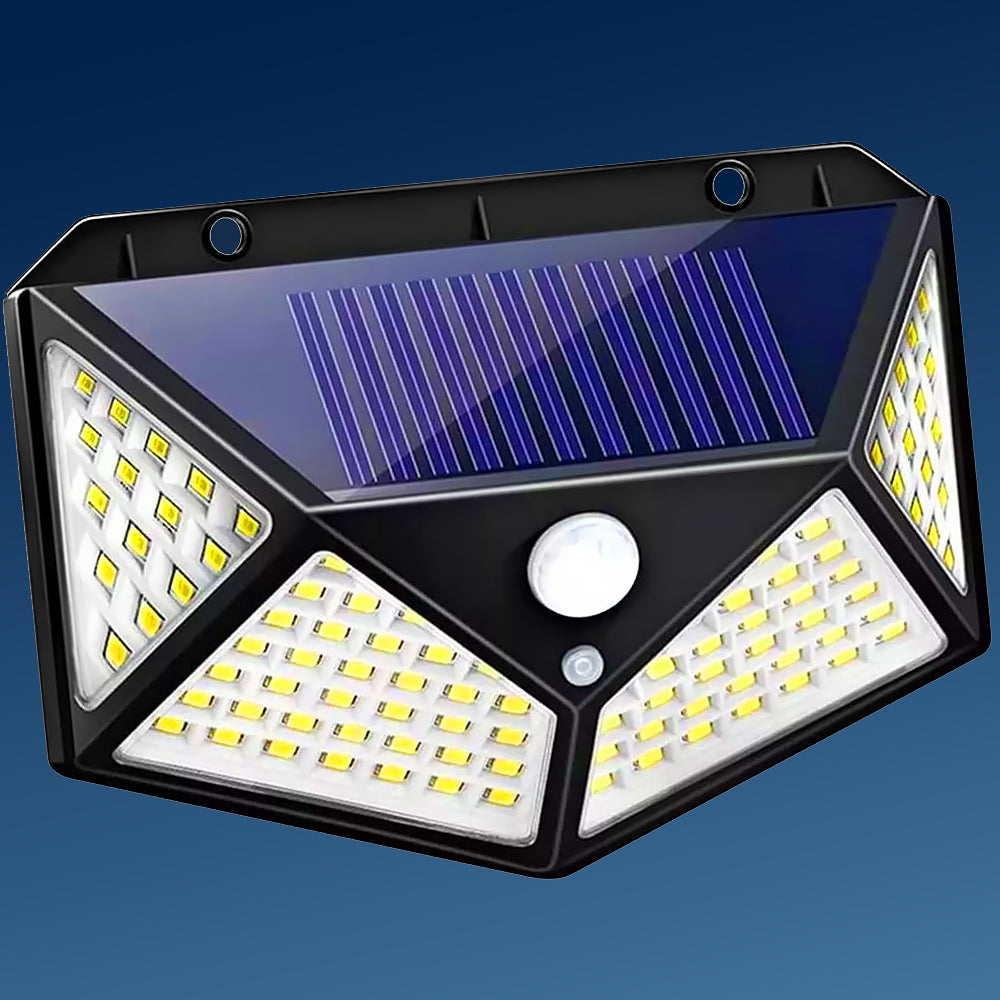Faretto LED Lampada con Pannello Solare Sensore di Movimento Luce Bianca 100LED