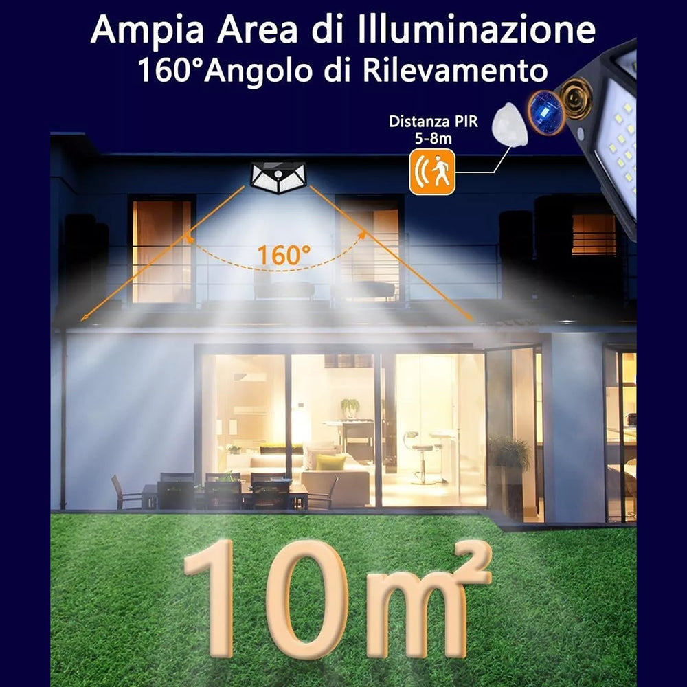 Faretto LED Lampada con Pannello Solare Sensore di Movimento Luce Bianca 100LED