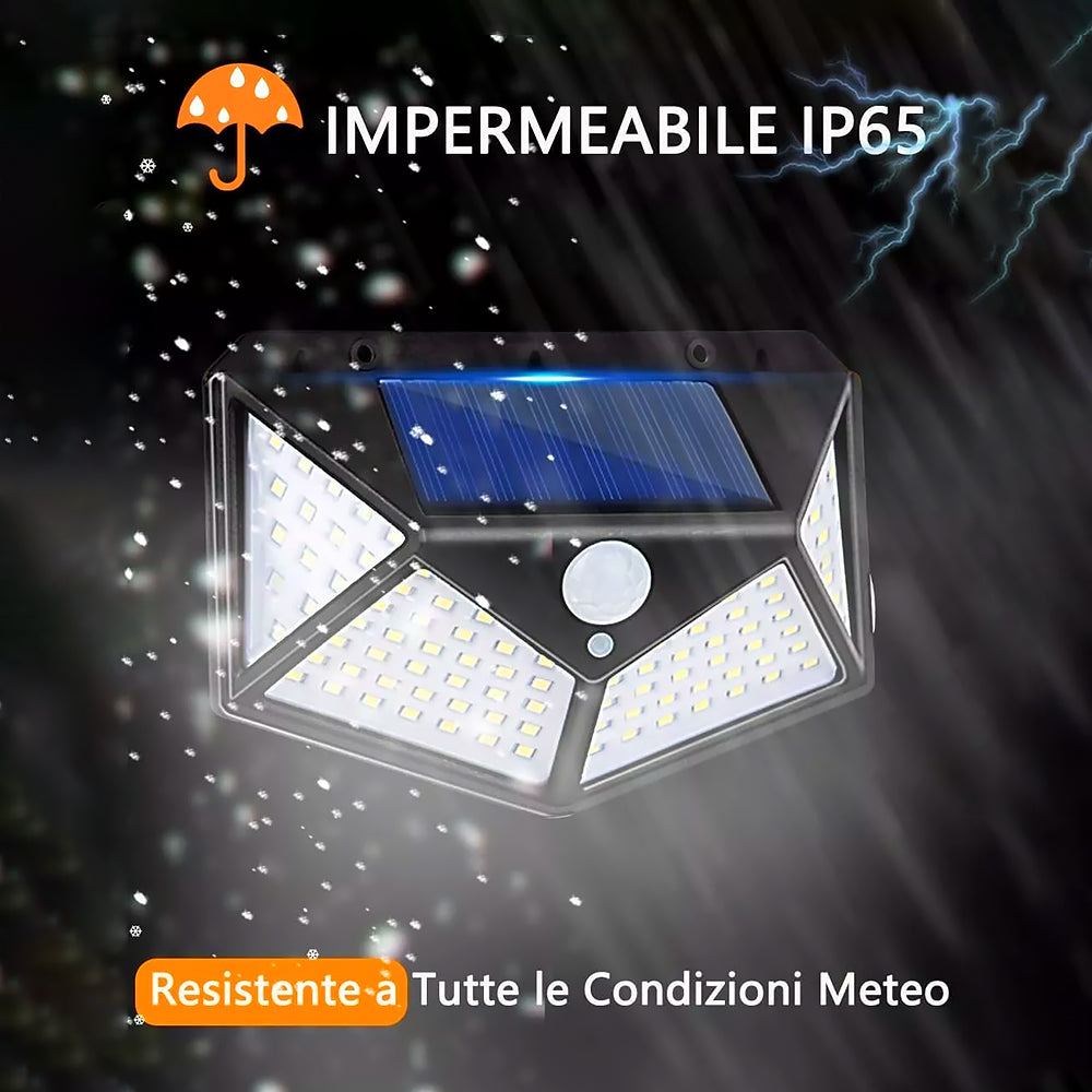 Faretto LED Lampada con Pannello Solare Sensore di Movimento Luce Bianca 100LED