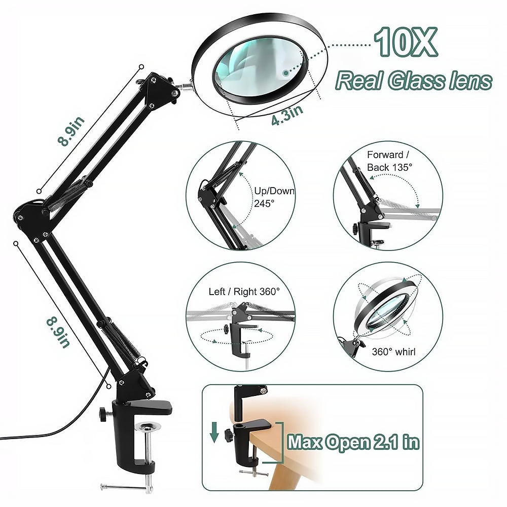 Lampada Lente ingrandimento 10X a LED - 3 modalità di colore per Estetica, Tatuaggi, Modellismo, Lettura e Lavori di Precisione