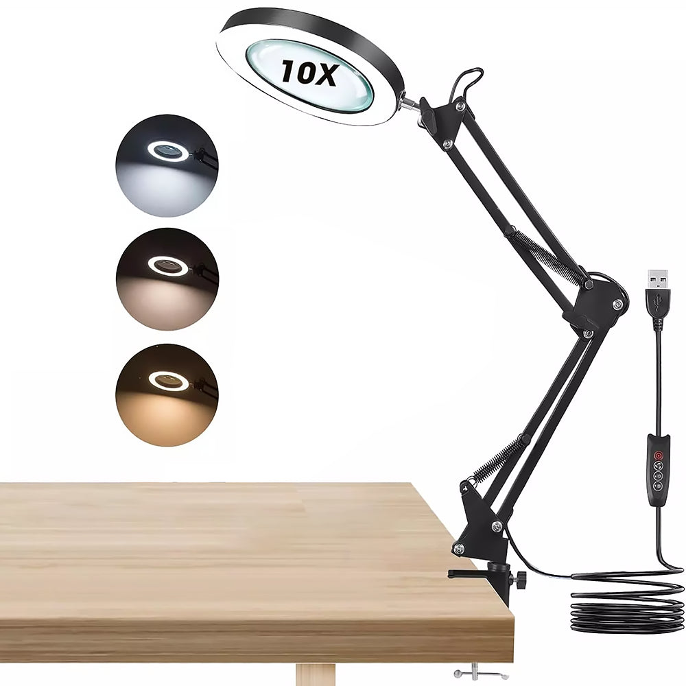 Lampada Lente ingrandimento 10X a LED - 3 modalità di colore per Estetica, Tatuaggi, Modellismo, Lettura e Lavori di Precisione