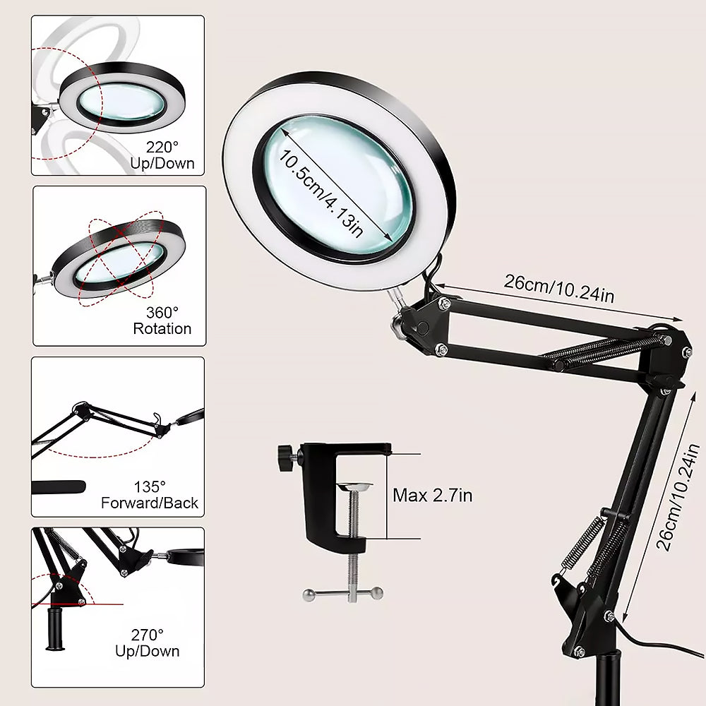Lampada Lente ingrandimento 10X a LED - 3 modalità di colore per Estetica, Tatuaggi, Modellismo, Lettura e Lavori di Precisione