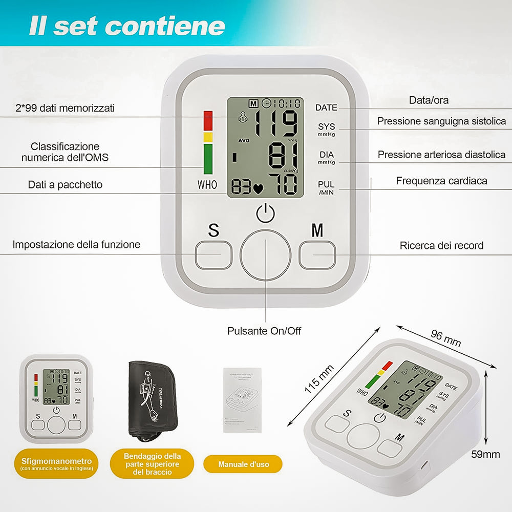 Misuratore Pressione del Sangue e Battito Cardiaco | Automatico LCD Digitale