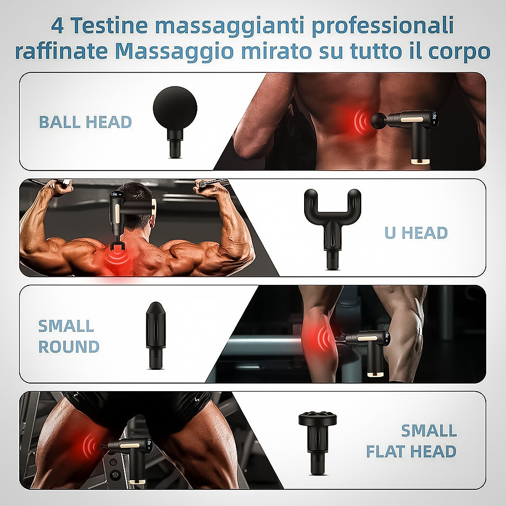 Massage Gun - Pistola Massaggiatore per Rilassamento Muscolare - Portatile a 6 Velocità e Ricaricabile