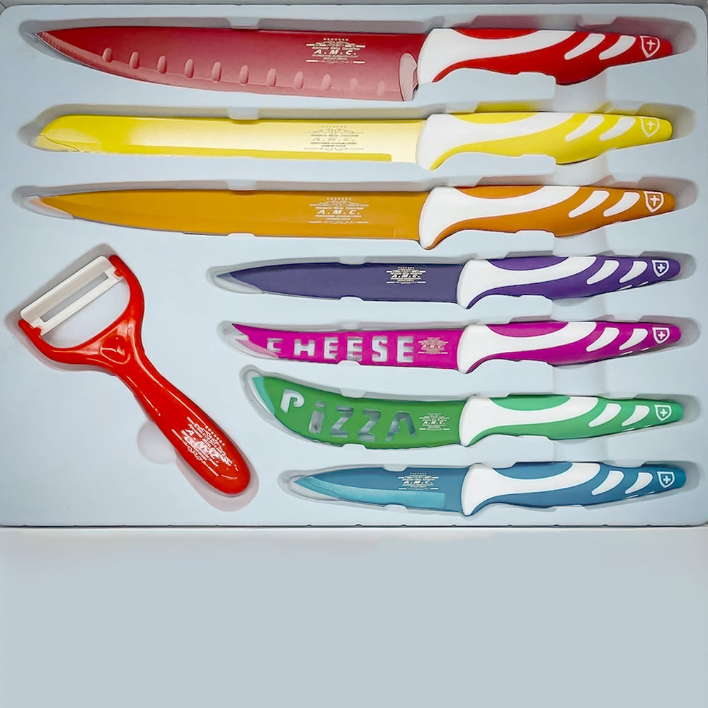 Set Coltelli Cucina Colorati Set Coltelli Lama Acciaio rivestita per Cucina