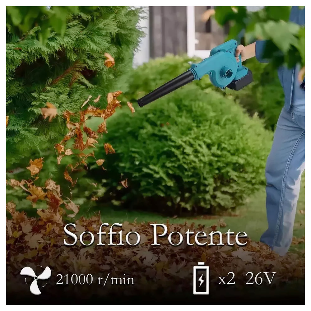 Soffiatore a Doppia Batteria 48/88V Velocità Regolabile Doppia Batteria 165/300 watt
