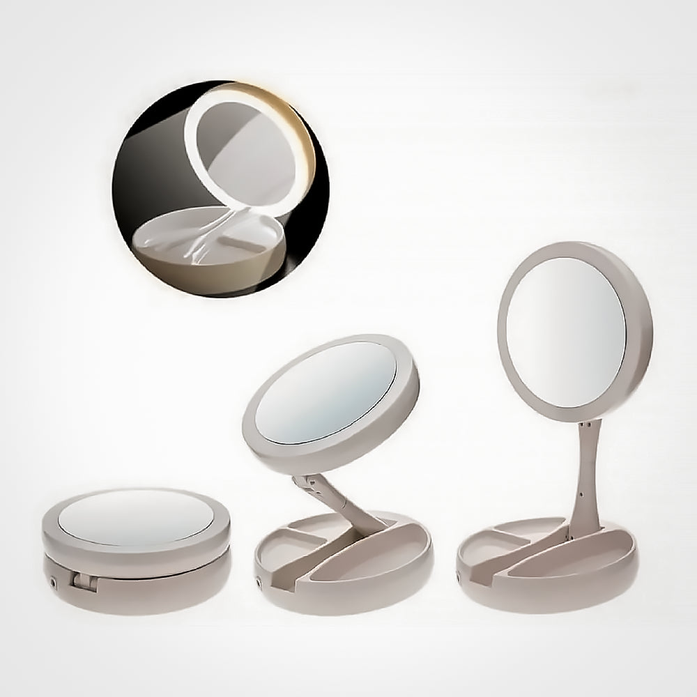 Specchio Organizer Cosmetico con luce LED - doppio lato con ingrandimento 10X