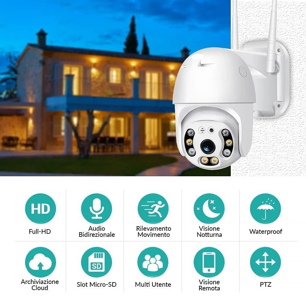 Telecamera Smart Wireless da Sorveglianza per Esterno/Interno - WiFi / Speed Zoom
