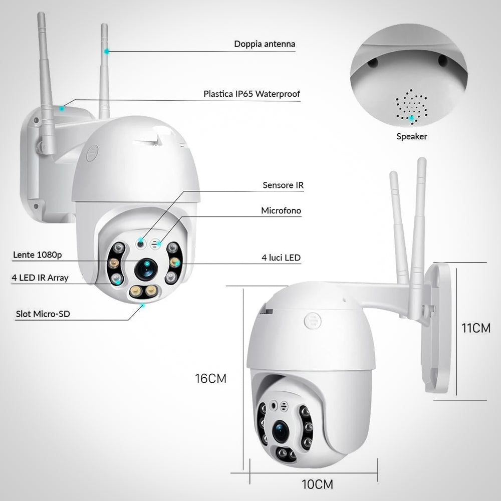 Telecamera Smart Wireless da Sorveglianza per Esterno/Interno - WiFi / Speed Zoom