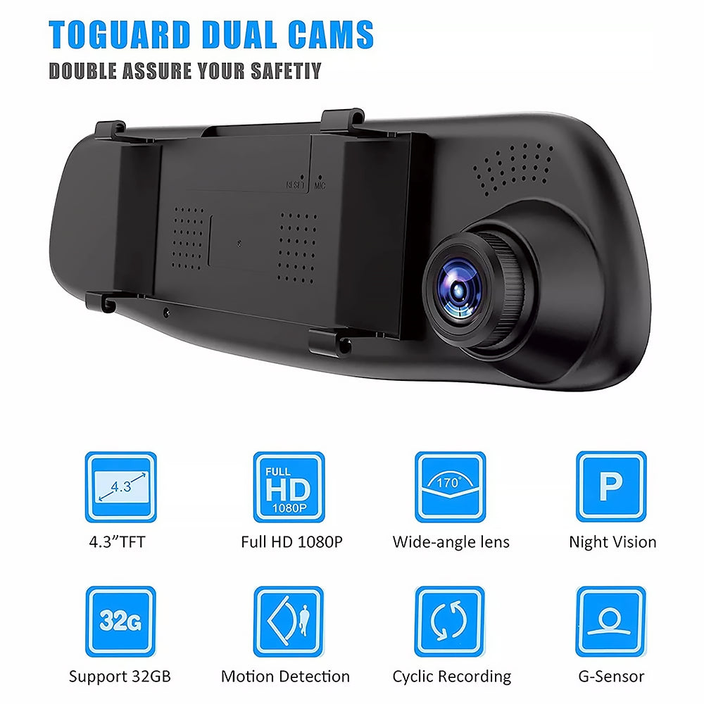 Telecamera Specchietto Retrovisore con Monitor Auto DVR Full HD 4.3 TFT Retro Camera