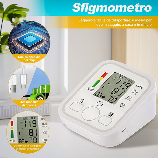 Misuratore Pressione del Sangue e Battito Cardiaco | Automatico LCD Digitale